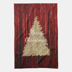 Linge De Cuisine Arbre de Noël Rouge Tinsel