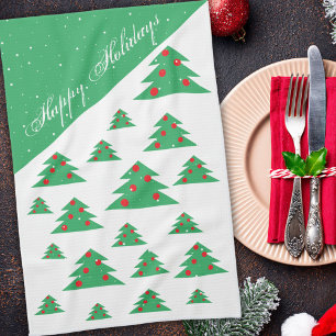 Linge De Cuisine Arbre de Noël Rouge Vert Joyeux Motif de vacances