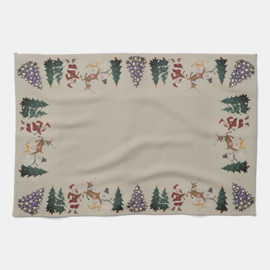 Linge De Cuisine Arbre de Noël Snowman Reindeer Père Noël Simple (Horizontal)