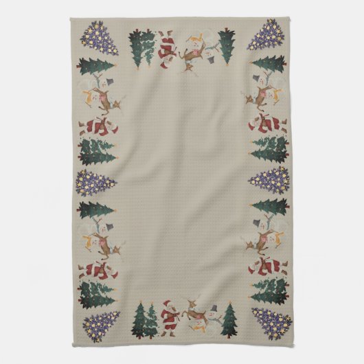 Linge De Cuisine Arbre de Noël Snowman Reindeer Père Noël Simple (Vertical)