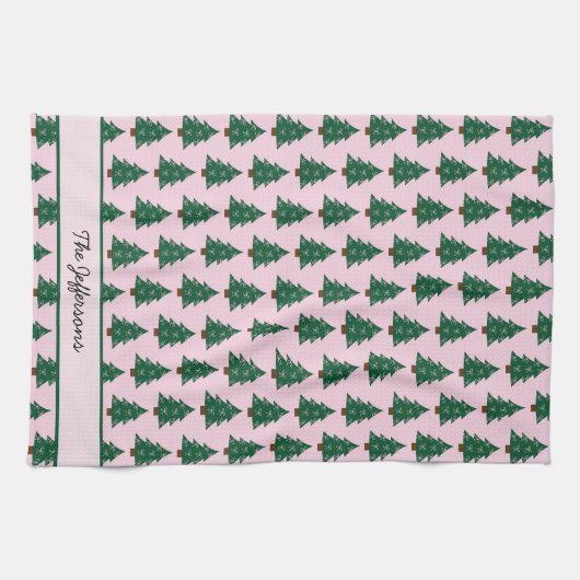 Linge De Cuisine Arbre De Noël Whimsical En Rubans Roses (Horizontal)