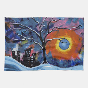 Linge De Cuisine Arbre d'hiver et lumières de la ville Oeuvre origi