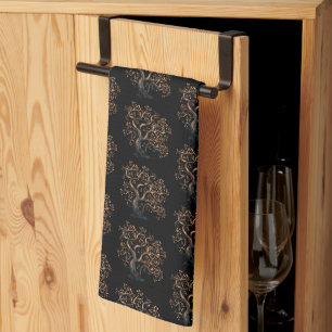 Linge De Cuisine Arbre noir et or motif Halloween
