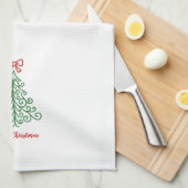 Linge De Cuisine Arbre simple avec bow Noël moderne (Quart Plié)