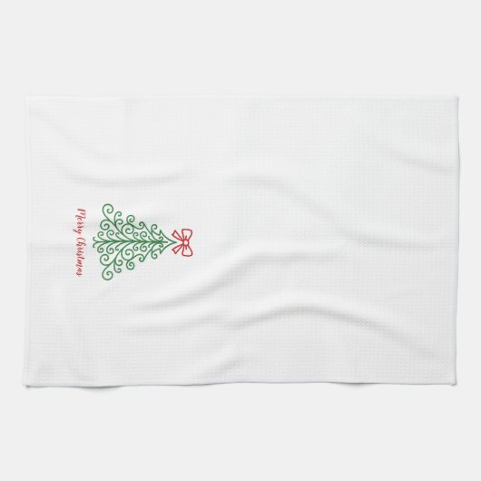 Linge De Cuisine Arbre simple avec bow Noël moderne (Horizontal)