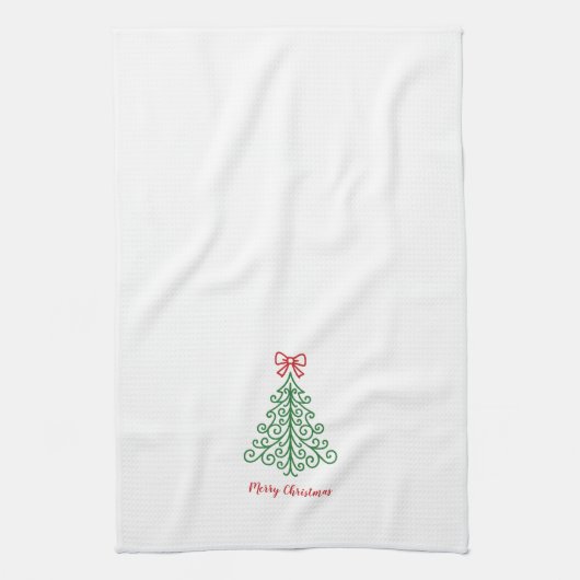Linge De Cuisine Arbre simple avec bow Noël moderne (Vertical)