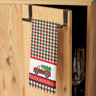 Linge De Cuisine Arbre Truck Chef Red Green Holiday Plaid