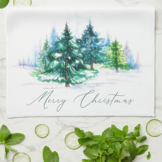 Linge De Cuisine Arbres à l'aquarelle (Plié)