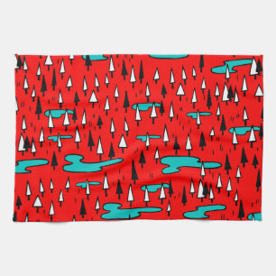 Linge De Cuisine Arbres à main levée : motif de Noël scandinave.