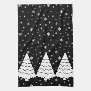 Linge De Cuisine Arbres blancs sur le noir