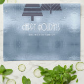 Linge De Cuisine Arbres de Noël et flocons de neige Blue ID863 (Plié)