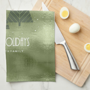 Linge De Cuisine Arbres de Noël et flocons de neige Green ID863