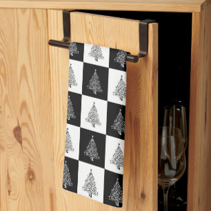Linge De Cuisine Arbres de Noël festifs à carreaux noirs et blancs