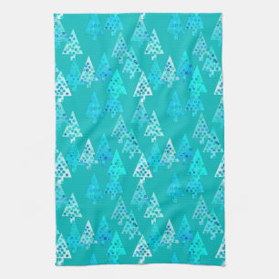 Linge De Cuisine Arbres de Noël modernes de fleur - turquoise