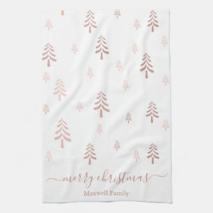 Linge De Cuisine Arbres de noël modernes rose pâle blanc nom joyeux
