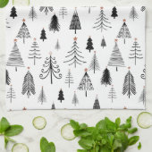 Linge De Cuisine Arbres de Noël noirs et blancs (Plié)