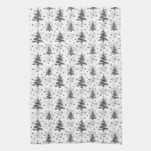 Linge De Cuisine Arbres de Noël noirs et gris et flocons de neige (Vertical)