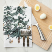 Linge De Cuisine Arbres de Noël Oiseaux de Cerfs Flammes de neige h (Quart Plié)