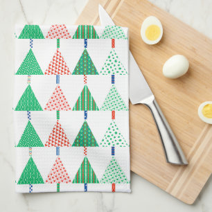 Linge De Cuisine Arbres de Noël Patchwork Colorés Festifs