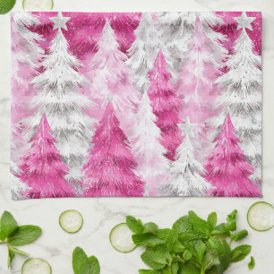 Linge De Cuisine Arbres de Noël rayés glamour rose argenté féminin