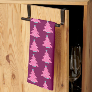 Linge De Cuisine Arbres de Noël rose contemporain