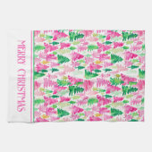 Linge De Cuisine Arbres de Noël rose et vert Preppy Personnalisés (Horizontal)