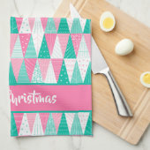 Linge De Cuisine Arbres de Noël roses et Turquoises (Quart Plié)