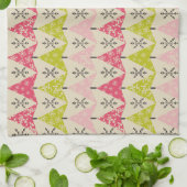 Linge De Cuisine Arbres de Noël roses et verts. (Plié)