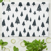Linge De Cuisine Arbres de Noël scandinaves noirs et blancs moderne (Plié)