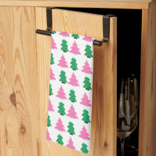 Linge De Cuisine Arbres de Noël verts et roses
