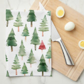 Linge De Cuisine Arbres de Noël verts rouges (Quart Plié)