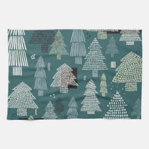 Linge De Cuisine Arbres d'hiver, motif vintage de Noël.