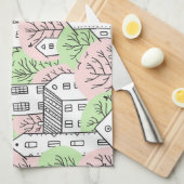 Linge De Cuisine Arbres, maisons, paysage de la ville de printemps (Quart Plié)