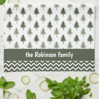 Linge De Cuisine Arbres minimalistes modernes Nom de famille Noël
