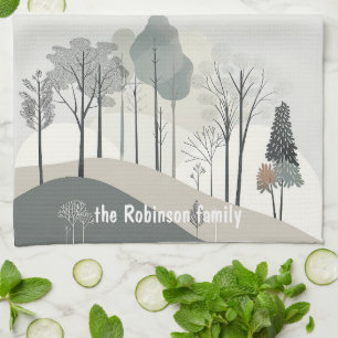 Linge De Cuisine Arbres minimalistes modernes Nom de famille Noël