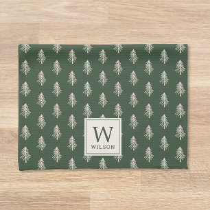 Linge De Cuisine Arbres Pins Rustiques Nom de Famille Monogramme No