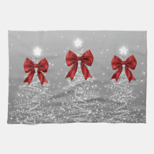 Linge De Cuisine Arbres scintillants de Noël argentés avec un faux