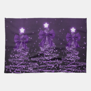 Linge De Cuisine Arbres scintillants de Noël rubans mauves Faux