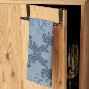 Linge De Cuisine Ardoise Bleu Fumé Poudre Bleue Douce Élégant Damas