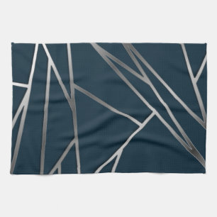 Linge De Cuisine Argent bleu moderne géométrique