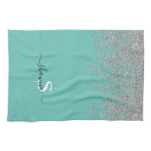 Argent Féminin et Monogramme Turquoise Aqua Brilla