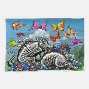 Linge De Cuisine Armadillos Bluebonnets Papillons Fleurs sauvages