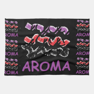Linge De Cuisine Aroma noir avec rouge et violet