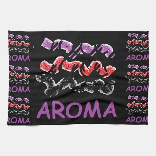 Linge De Cuisine Aroma noir avec rouge et violet (Horizontal)