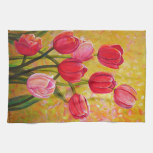 Linge De Cuisine Arrangement en tulipe rose et rouge