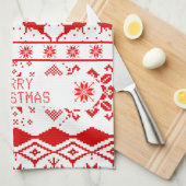 Linge De Cuisine Arrière - plan blanc Motif rouge Reindeer (Quart Plié)