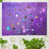 Linge De Cuisine Arrière - plan de feuille violet avec étoiles (Plié)