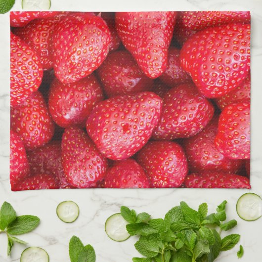 Linge De Cuisine Arrière - plan de fraises (Plié)