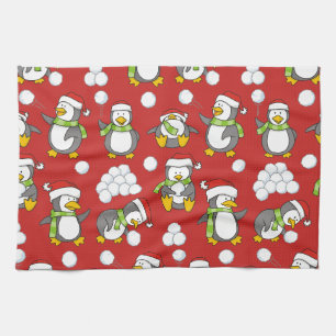 Linge De Cuisine Arrière - plan de pingouins de Noël