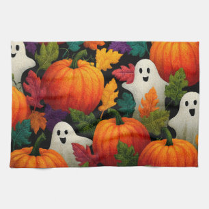 Linge De Cuisine Arrière - plan Motif Halloween avec Citrouilles or